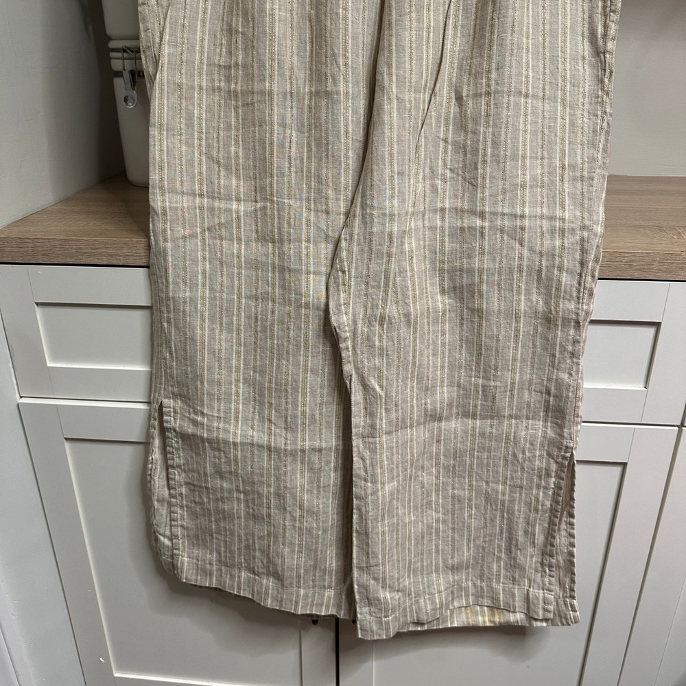 Magaschoni Linen Pants Womens L Pull On Striped Metallic Wide Leg Paperbag Waist - Picture 5 of 15